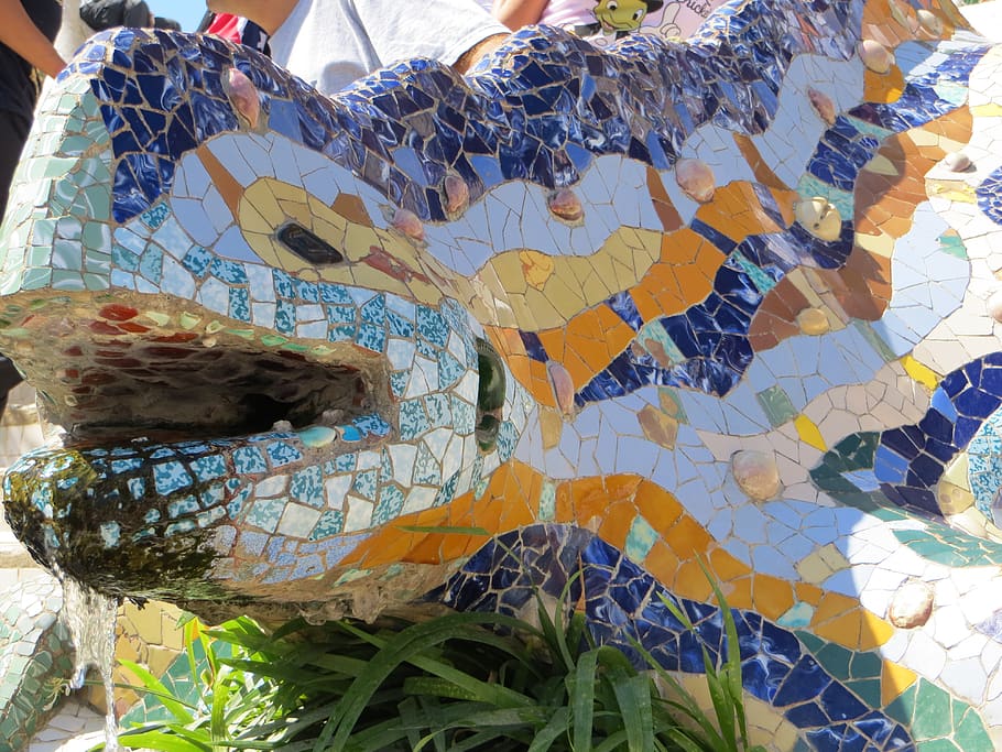 barcelona, gaudi, spain, catalonia, building, artistic, park guell, day, close-up, leaf