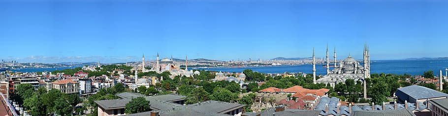 panoramic, view, Panoramic View, Cityscape, Istanbul, Turkey, buildings, photos, hagia sophia, panorama