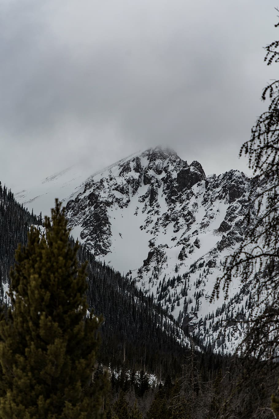 snow-covered, mountain, cloudy, day, snow, winter, white, cold, weather, ice