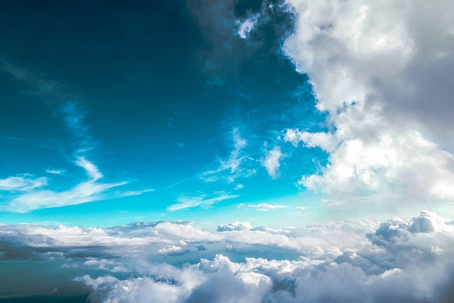 white, clouds, daytime, landscape, blue, sky, day, time, sunshine, aerial