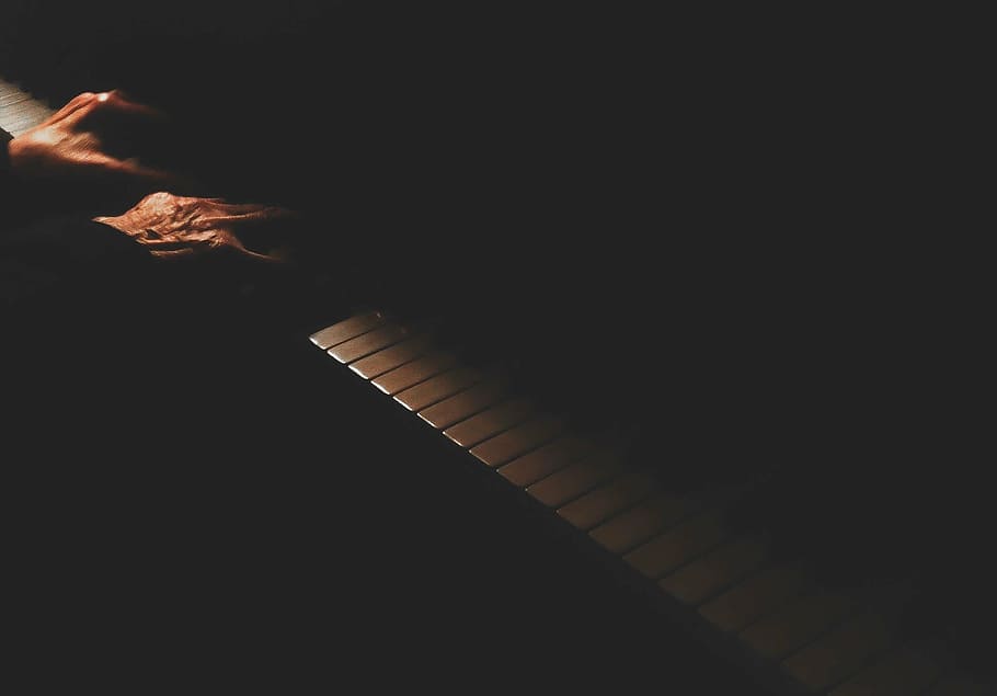 low, light photo, person, playing, piano, music, instrument, keys, motion, still