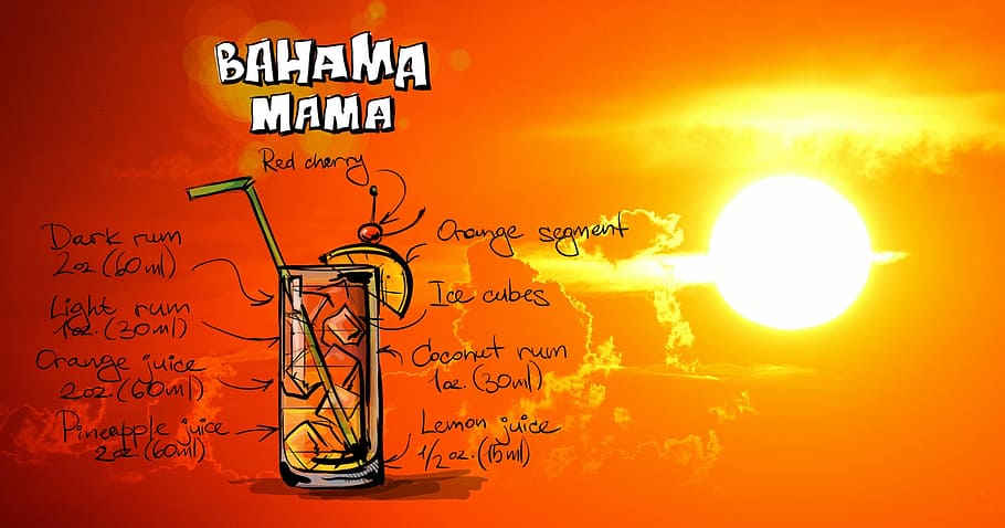 Bahama Mama Text Bahamas Mama Cocktail Drink Sunset Alcohol