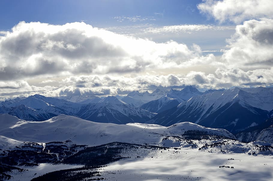 banff, sunshinevillage, mountains, rockies, clouds, nature, snow, cold temperature, winter, mountain