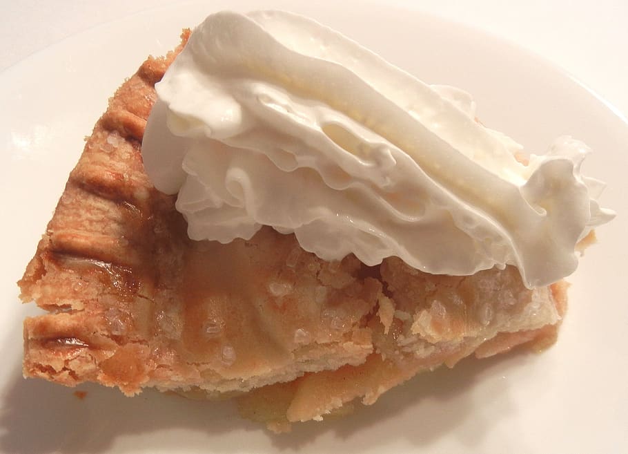 apple pie, whipped cream, pastry, dessert, food, food and drink, close-up, freshness, indoors, ready-to-eat