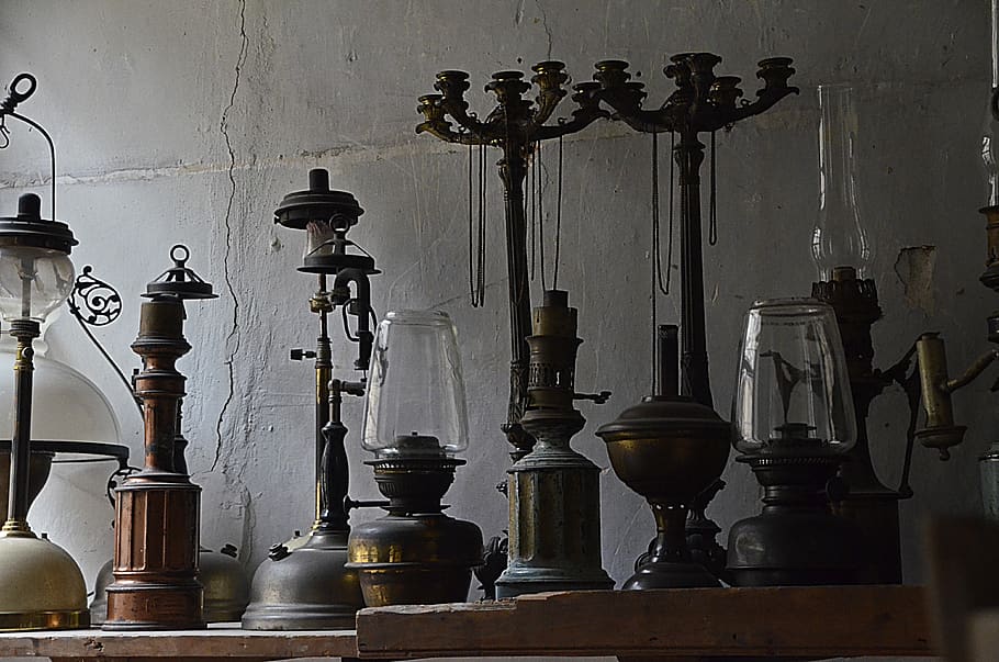 lamps, old, lantern, antique, wall - building feature, indoors, metal, lighting equipment, day, retro styled