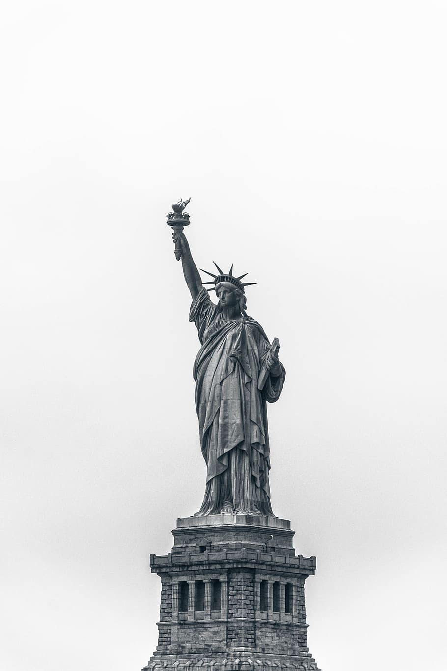 statue, liberty, white, sky photography, daytime, america, bartholdi, city, france, french