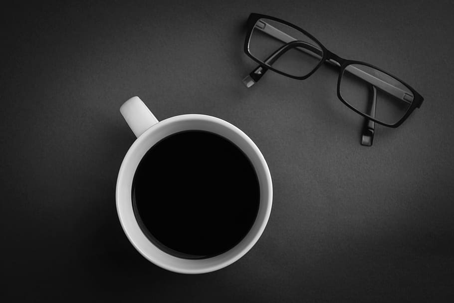 black, framed, eyeglasses, white, ceramic, mug, coffee, glasses, mockup, mock up