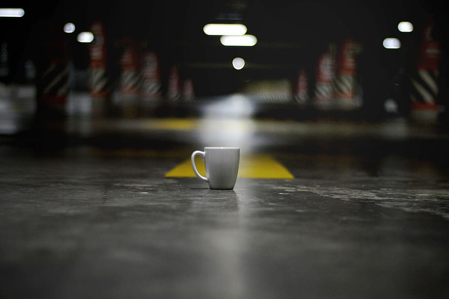 ground, White, Ceramic, Coffee Cup, ceramic coffee cup, cup, photos, garage, lights, mug