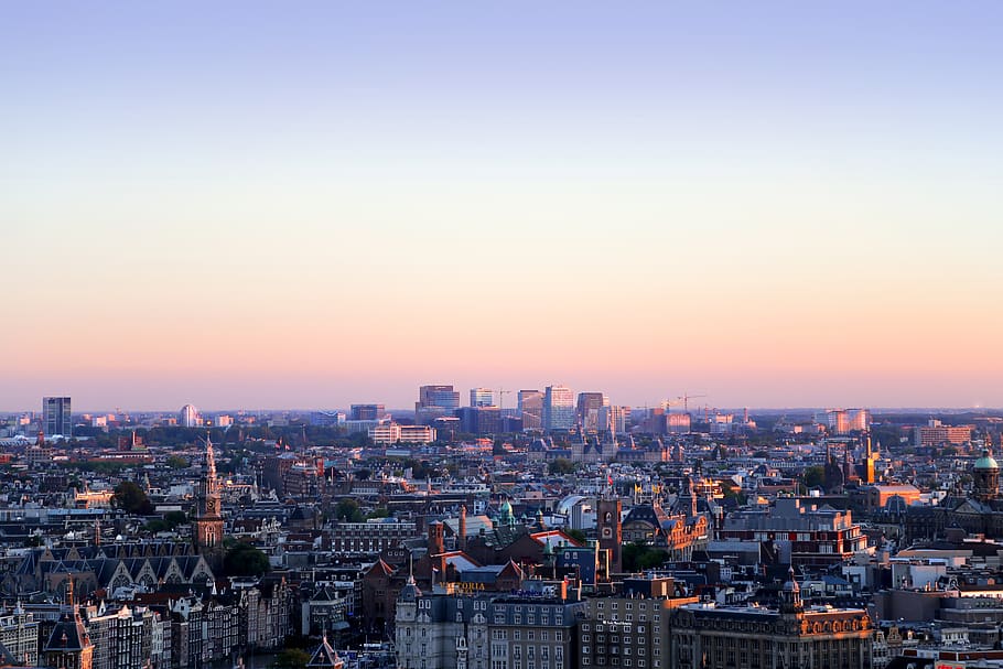 amsterdam, city, skyline, netherlands, travel, holland, cityscape, historic, capital, evening
