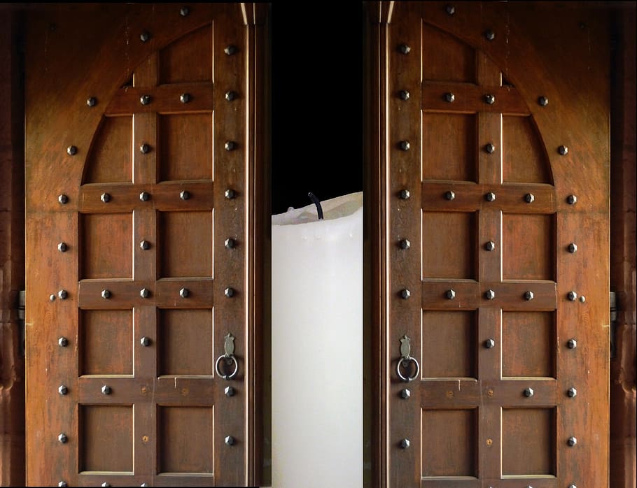 ドア, ゴール, キャンドル, 古いドア, 入力, 木材, 正面玄関, ゲート, ポータル, doorknocker