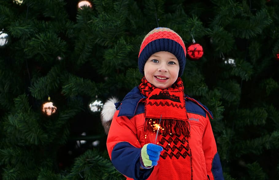 bayi, musim dingin, di luar ruangan, natal, perayaan, malam tahun baru, pohon natal, kartu natal, dekorasi natal, liburan