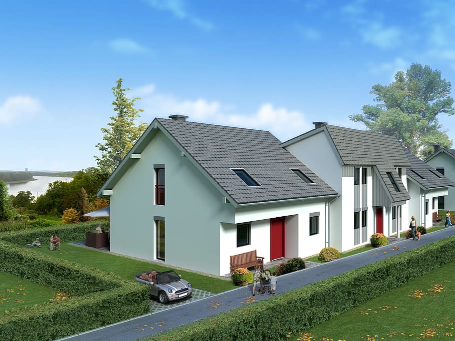 aerial, photography, house, semi-detached house, villa, rendering, visualization, architecture, visualization 3d, architectural visualization