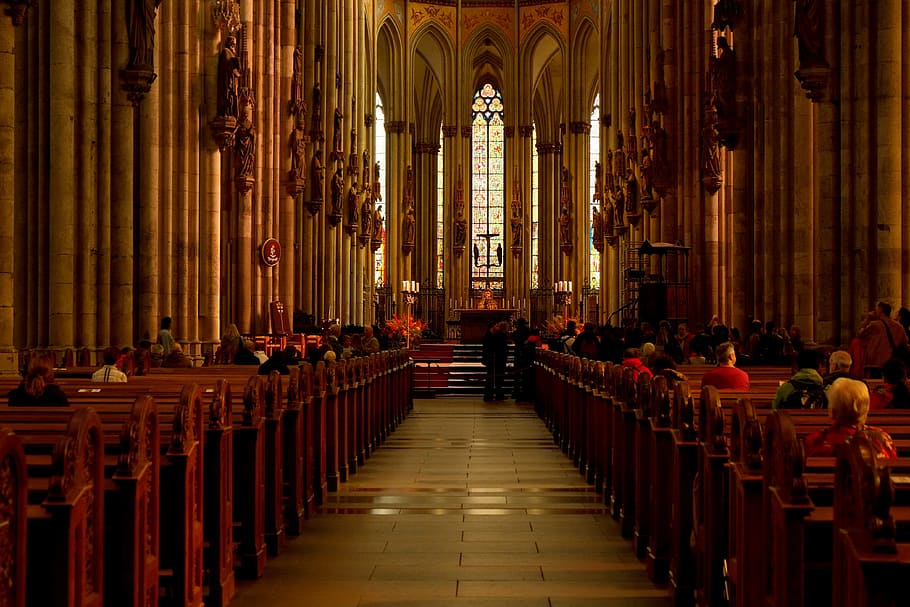 people, sitting, brown, pewters, inside, chapel, cologne cathedral, dom, cologne, cologne on the rhine