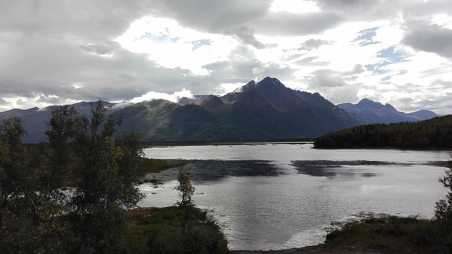 Alaska, montanha, paisagem, água, mar, céu, beleza natural, paisagens - natureza, nuvem - céu, lago