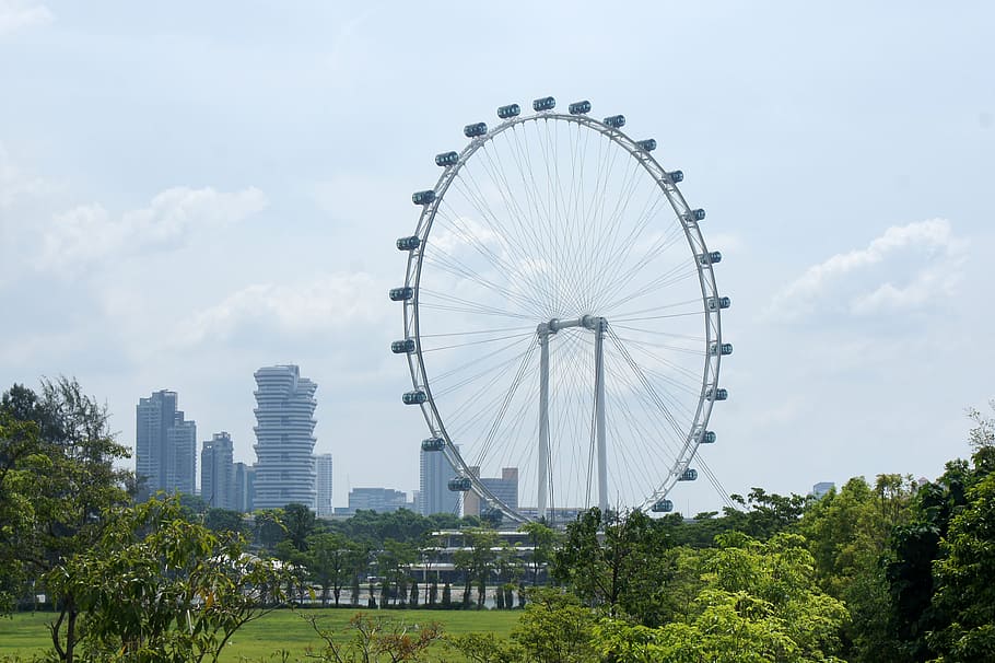 singapore flyer, singapore, city, flyer, skyline, architecture, asia, marina, bay, cityscape