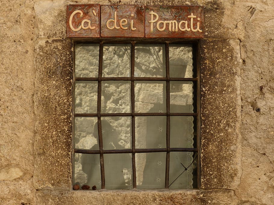 窓, 格子, 保護, 家, pomatiの家, カナーレディテンノ, テンノ, イタリア, 古い, 建築