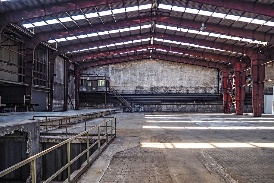 empty, building, daytime, hall, factory building, industrial hall, old, leave, architecture, built structure