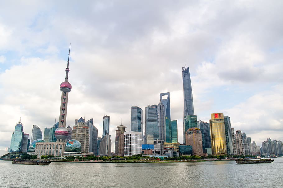 Shanghai, Skyline, Rascacielos, China, Asia, ciudad, arquitectura, agua, panorama, moderno