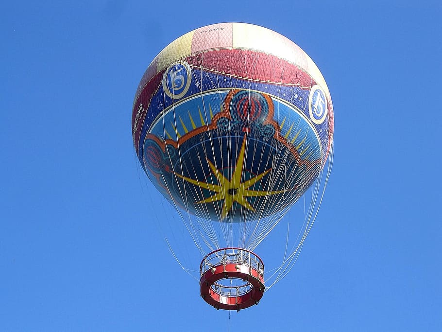 Transport, Hot Air Balloon, Disney, star, paris, flying, sky, blimp, transportation, sport