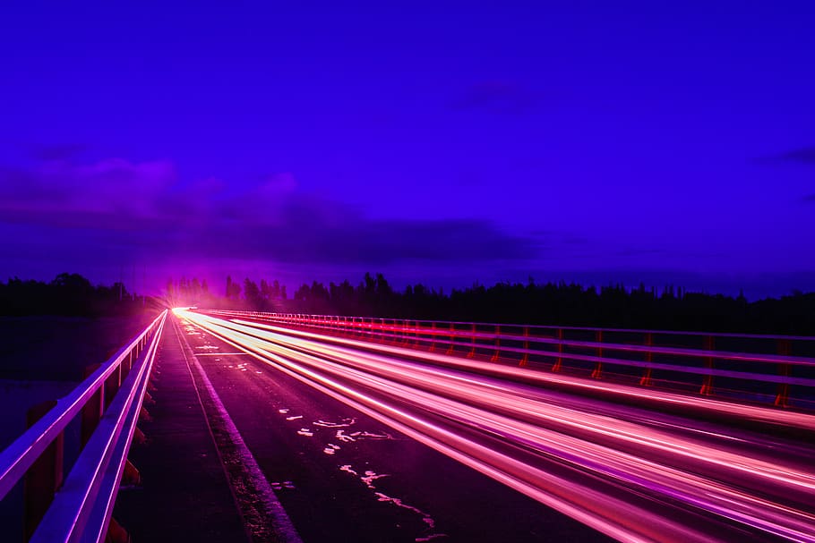 carretera, tráfico, transporte, rapidez, larga exposición, iluminado, sendero de luz, velocidad, noche, movimiento