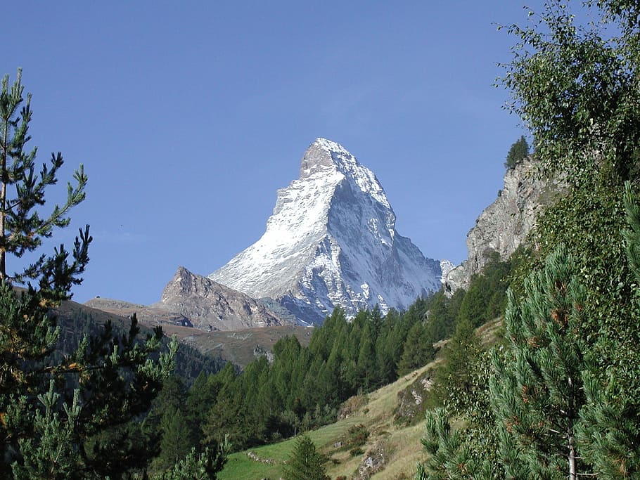 Suiza, Zermatt, Matterhorn, montañas, paisaje, nieve, montaña, cordillera, árbol, naturaleza
