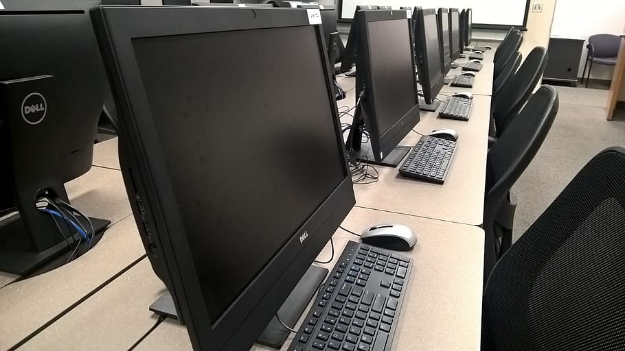 flat, screen, monitor, keyboard, mouse, desk, Computer, Lab, Education, Technology, computer, lab