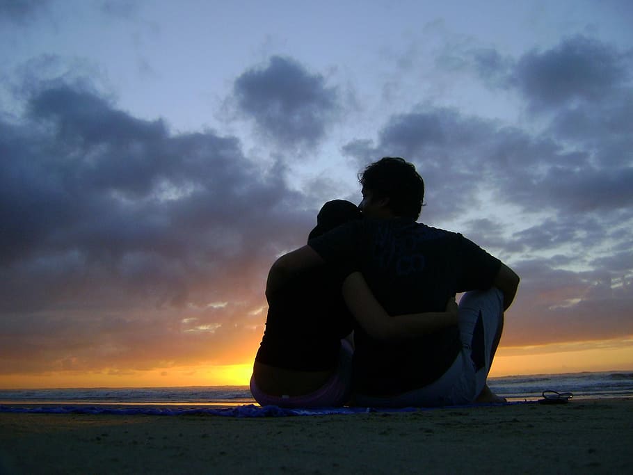 silhoutte, man, woman, horizon, couple, together, relationship, romance, love, happiness