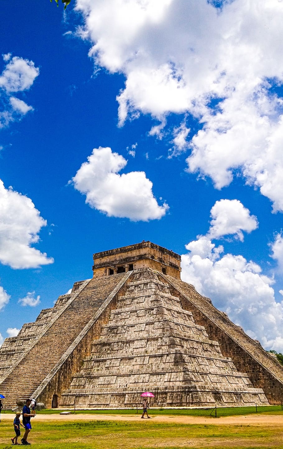 chichen itza, ruinas, mexico, nubes, azul, cielo, blanco, verde, paisaje, maya