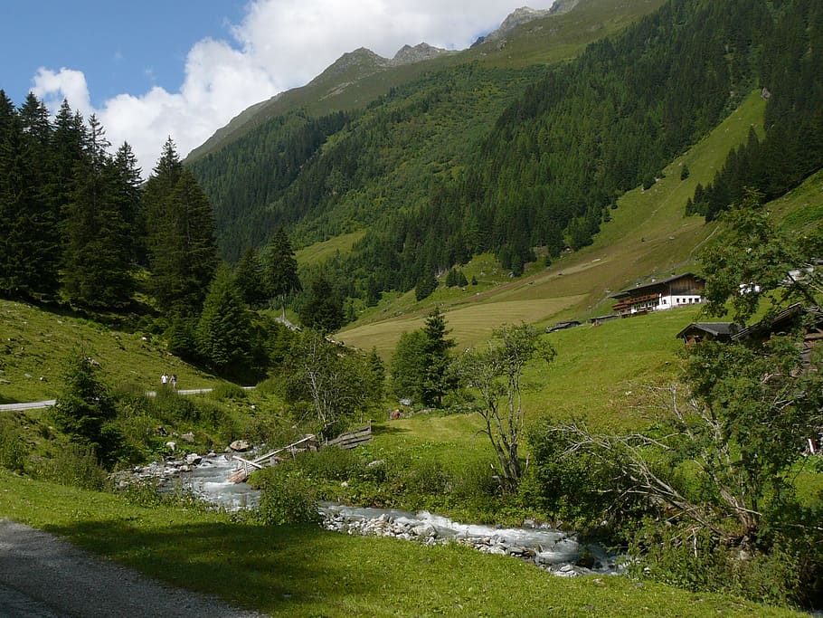 austria, valley, creek, landscape, alpine, nature, europe, mountain, alps, tyrol