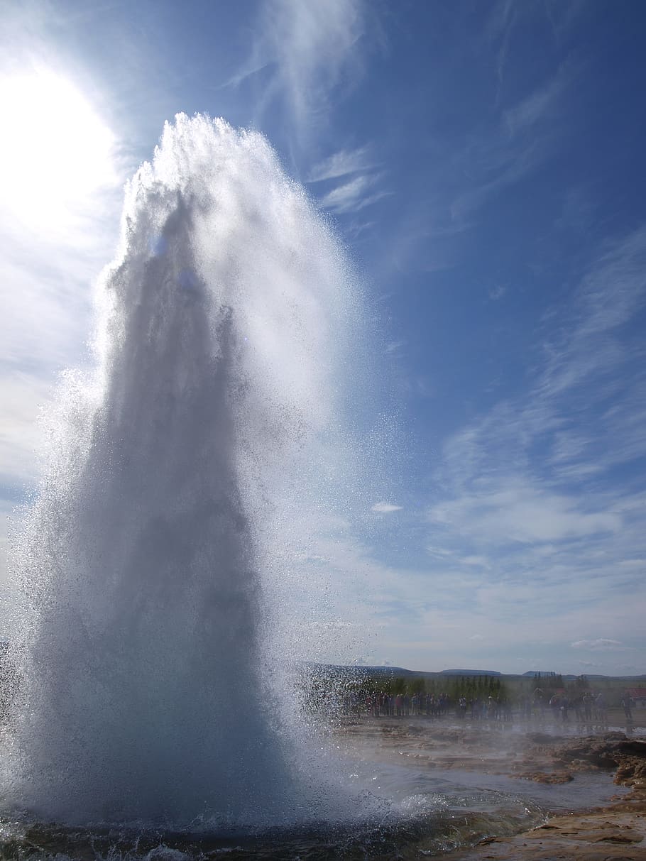 geyser, iceland, landscape, fountain, eruption, water, power in nature, motion, power, beauty in nature