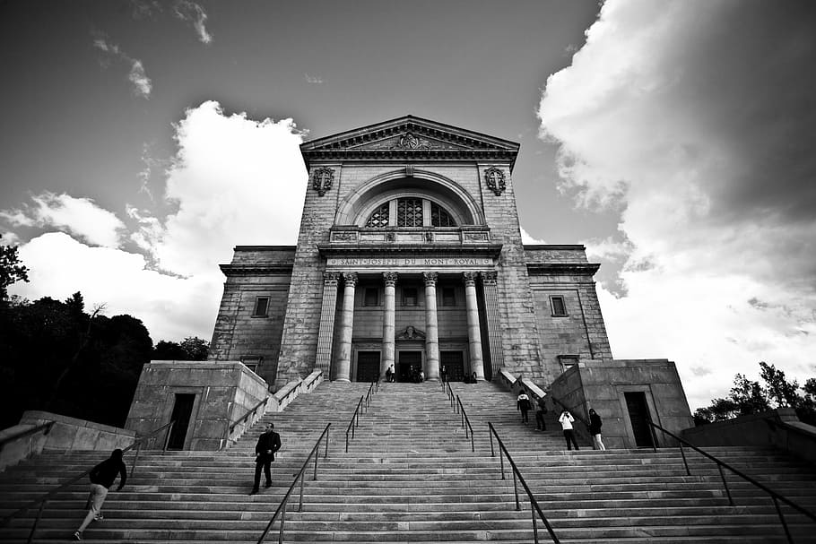 grayscale photography, concrete, structure, architecture, monument, sky, building, montreal, cathedral, black And White
