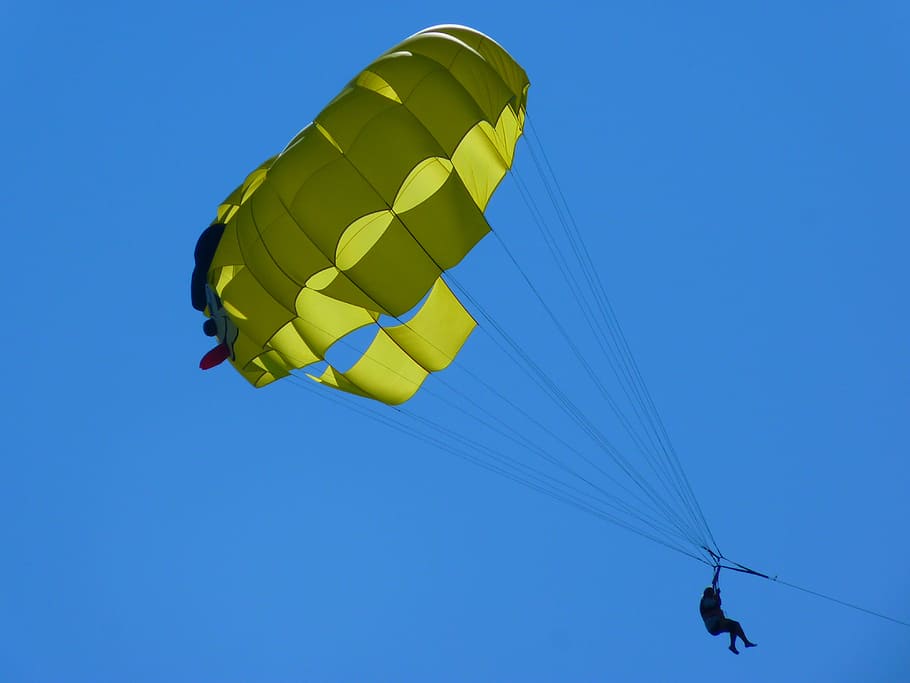paracaidismo controlable, Parasailing, controlable, paracaidismo, top, paracaídas, mosca, vista panorámica, parapente, ala delta