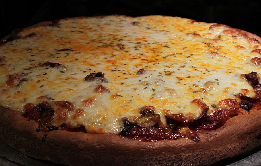 pizza, crust, cheese, mushroom, bake, closeup, cuisine, dinner, fast, food