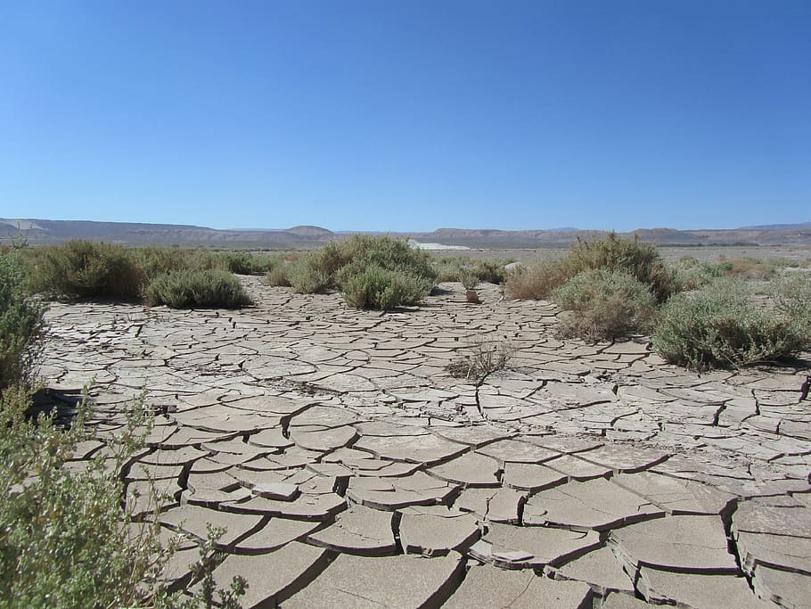 cracked, soil, middle, field, atacama, desert, sky, dry, hot, cracks
