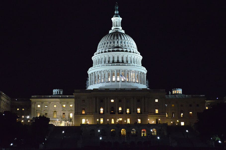 government, capitol, building, congress, united states, america, night, legislative, glowing, bright