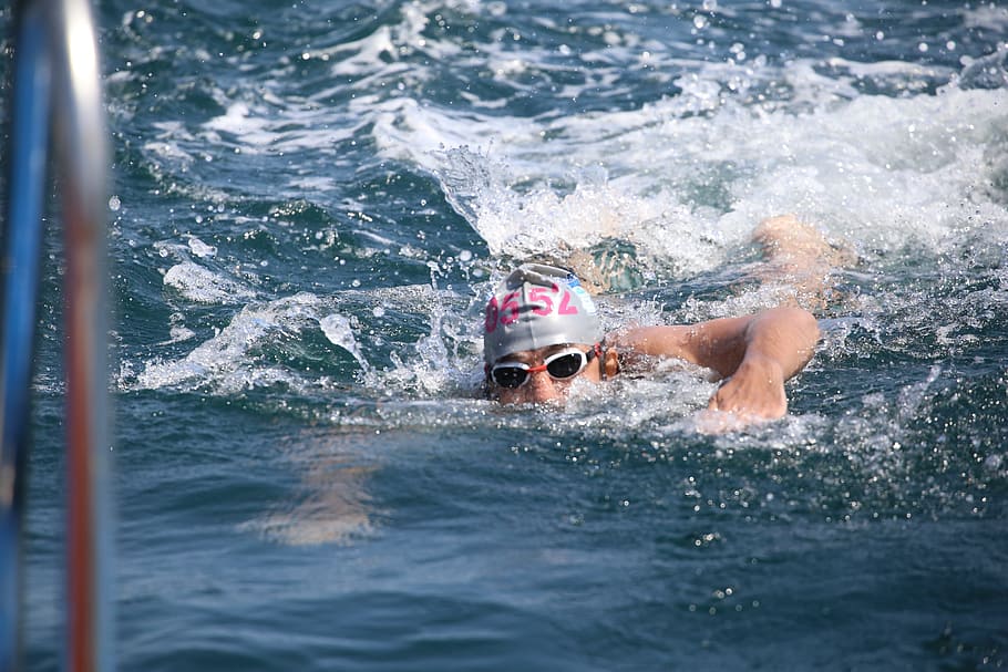 sea, ocean, water, people, swimming, man, swimmer, sport, motion, one person