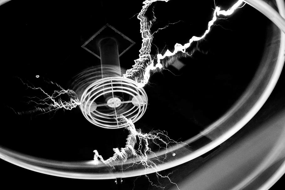 Electricity, Shock, Tesla, Coil, tesla, coil, black and white, black, white, abstract, shape