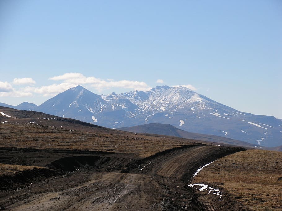 mountains, volcanoes, landscape, nature, journey, the foot, snow, the snow, kamchatka, road
