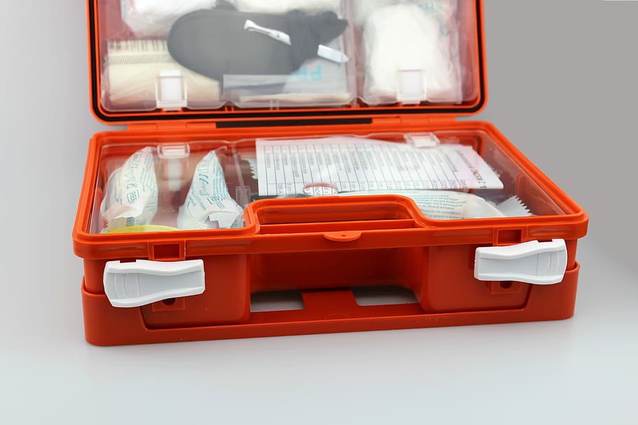 first aid kit, austria, germany, switzerland, suitcase, luggage, indoors, red, travel, open