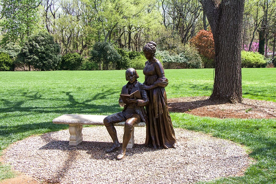 james madison, dolly madison, president, reading, bronze, sculpture, statue, history, book, man