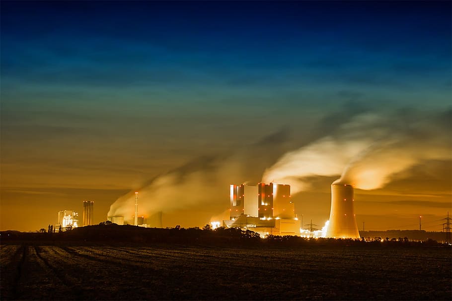 gris, planta de energía, azul, cielo, fábrica, humo, rwe, nubes, industria, chimenea