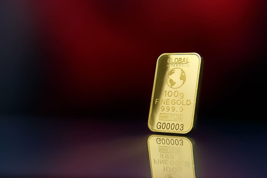 100 g, fine, gold 999.9 label, gold, sticker, design, ounce, shiny, reflection, finance