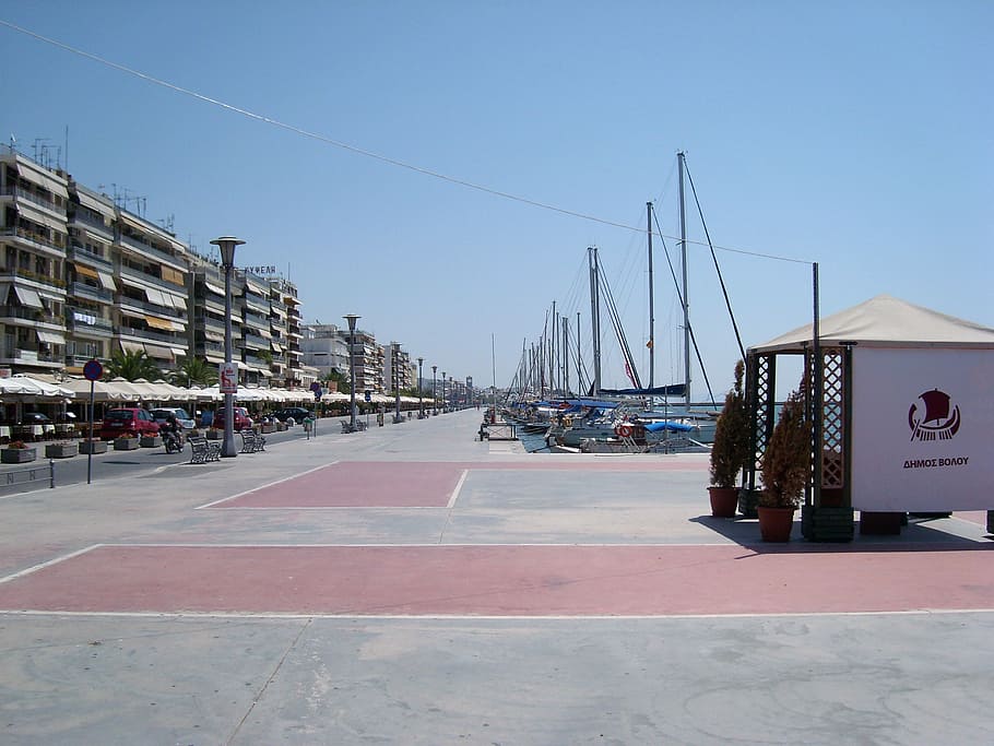 volos', promenade, Volos, Greece, photos, public domain, sky, walkway, harbor, transportation