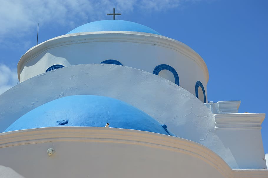 church, kos, greece, blue, white, architecture, cultures, famous Place, sky, built structure