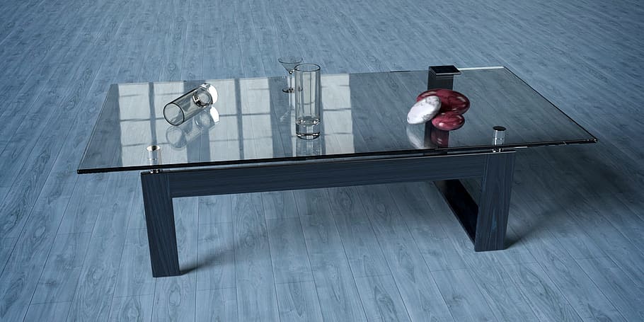 clear, glass beaker, glass table, furniture, live, setup, design, furniture pieces, apartment, 3d-model