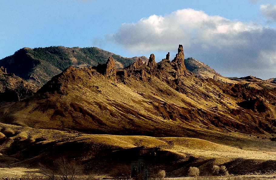 Wyoming, lanskap, pemandangan lereng gunung berwarna coklat, langit, batu, gunung, keindahan di alam, scenics - alam, pemandangan yang tenang, objek - batuan