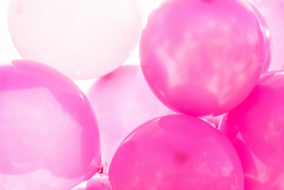 fechar, rosa, branco, balões, brilhante, refletir, festa, evento, ocasião, cor rosa