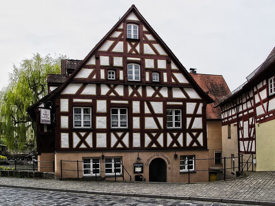 old town, fachwerkhaus, historically, building, roof, places of interest, truss, quarry stone, natural stone, hersbruck