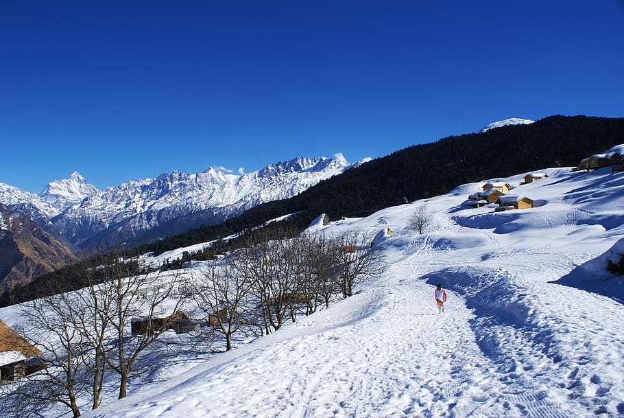 background, nature, mountain, sky, blue, snow, auli, ski, uttarakhand, india