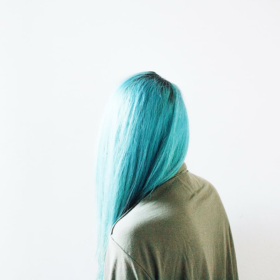 blue-haired woman, people, woman, hair, dye, blue, women, rear View, one Person, adult